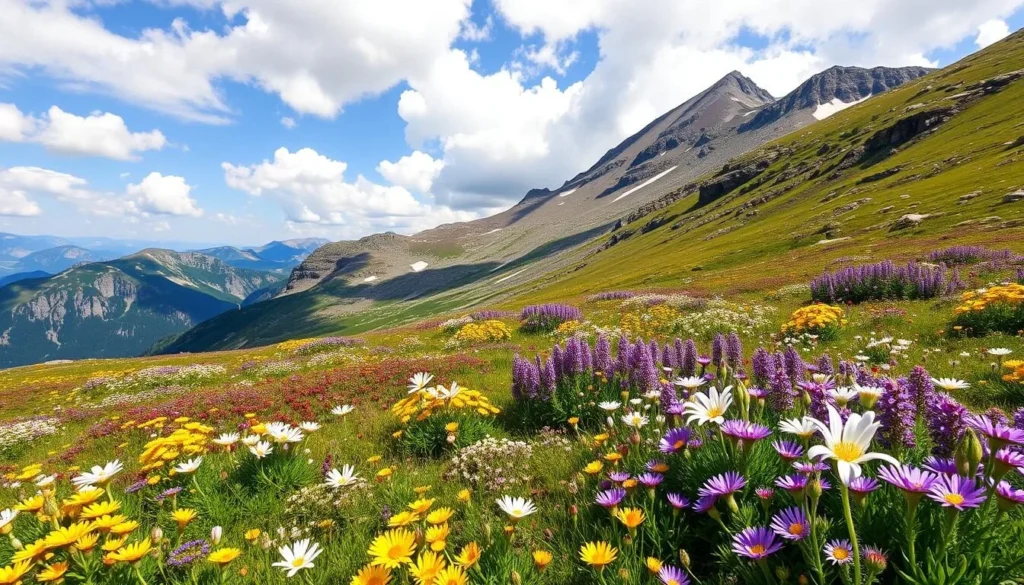 Wheeler Peak Wilderness in summer with alpine meadows full of colorful wildflowers and clear mountain views Wheeler Peak Wilderness in summer with alpine meadows full of colorful wildflowers and clear mountain views