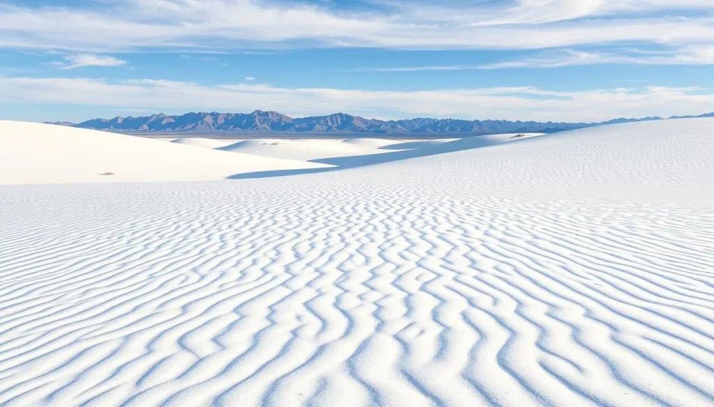 White Sands National Park with its distinctive white gypsum dunes White Sands National Park with its distinctive white gypsum dunes