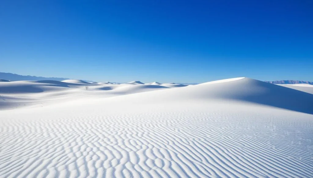 White Sands National Park with pristine white gypsum dunes near the Sacramento Mountains White Sands National Park with pristine white gypsum dunes near the Sacramento Mountains