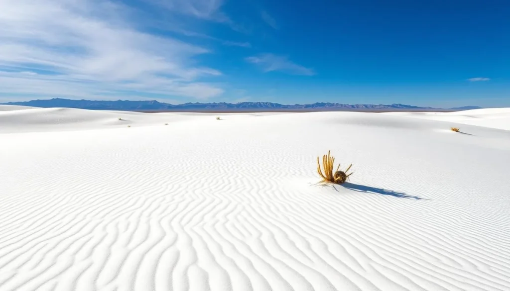 White gypsum sand dunes at White Sands National Park near Oliver Lee Memorial State Park
