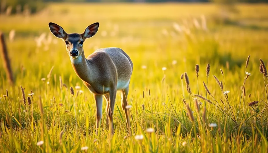White-tailed deer grazing in a meadow at Rock Cut Nature Preserve Illinois White-tailed deer grazing in a meadow at Rock Cut Nature Preserve Illinois