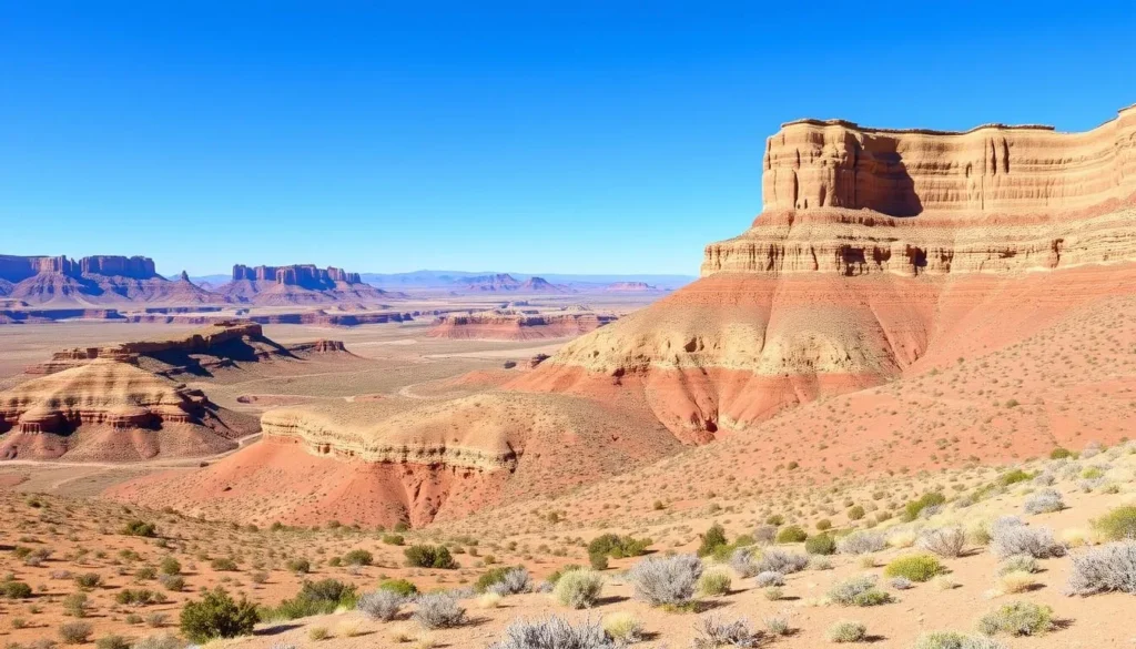 Wide view of the Ojito Wilderness landscape showing the variety of terrain and geological features