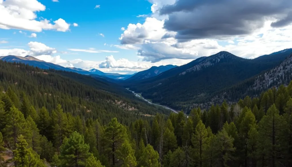 Wilderness landscape of Gila National Forest surrounding Turkey Creek Hot Springs in New Mexico