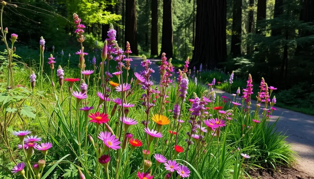 Wildflowers blooming along a trail in Standish-Hickey State Recreation Area Wildflowers blooming along a trail in Standish-Hickey State Recreation Area
