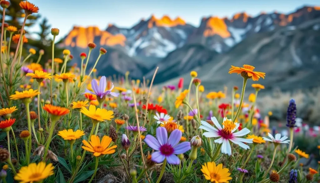 Wildflowers blooming in Clan Alpine Mountains Nevada with mountain backdrop