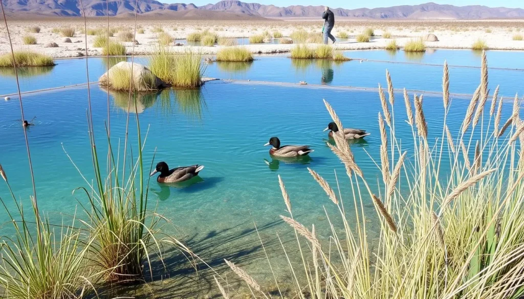 Wildlife and natural ponds at Fish Lake Valley Hot Springs Nevada