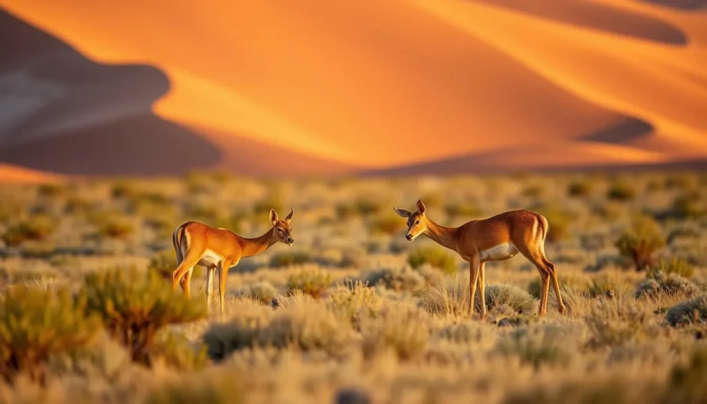 Wildlife at Great Sand Dunes - mule deer grazing with dunes in background
