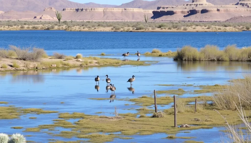 Wildlife viewing at Highline Lake with birds in natural habitat