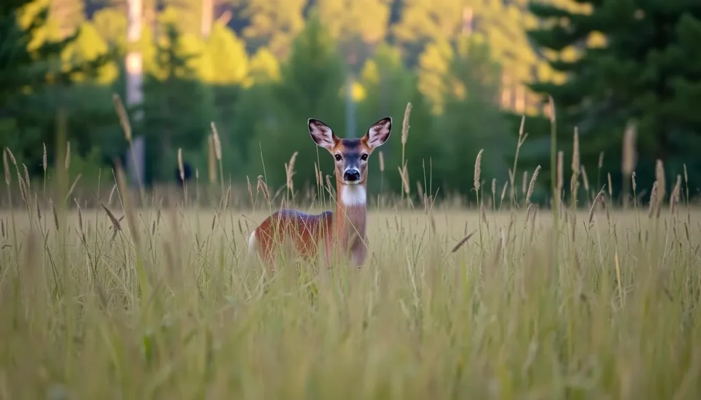 Wildlife viewing at Tuscarora State Park showing a white-tailed deer in a natural meadow setting