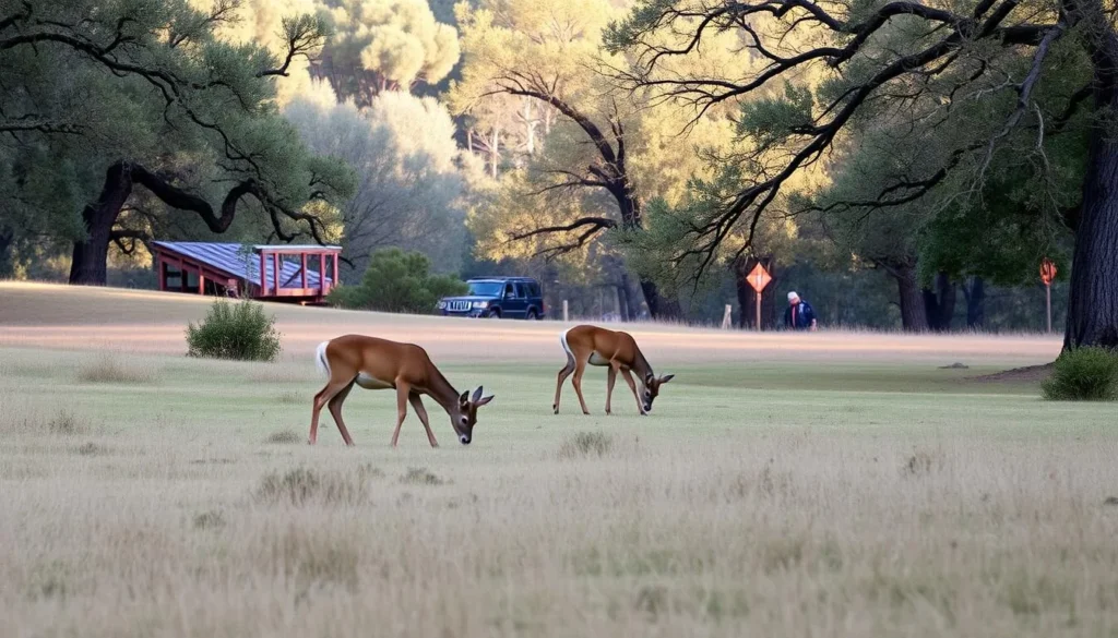 Wildlife viewing in Wildwood Canyon with deer grazing in a meadow Wildlife viewing in Wildwood Canyon with deer grazing in a meadow
