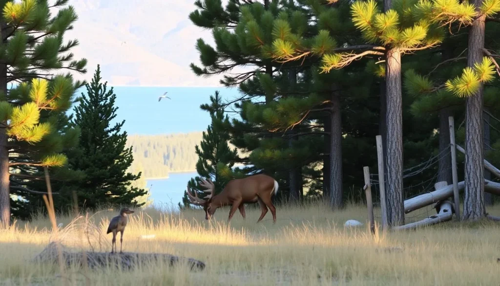Wildlife viewing on Boulder Island with deer and birds visible Wildlife viewing on Boulder Island with deer and birds visible