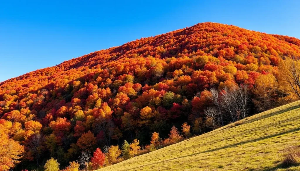 Wills Mountain Pennsylvania things to do in autumn with vibrant fall foliage covering the mountain slopes