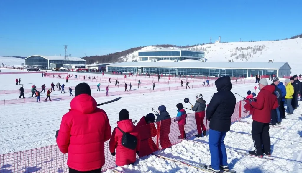 Winter sports in Khanty-Mansiysk showing the biathlon center with skiers Winter sports in Khanty-Mansiysk showing the biathlon center with skiers