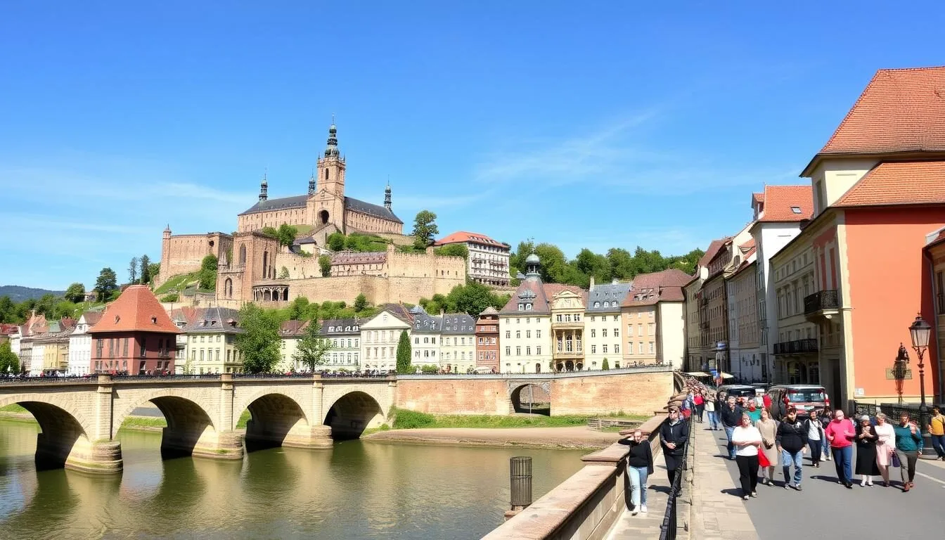 Würzburg Germany cityscape with Marienberg Fortress and Old Main Bridge over the Main River