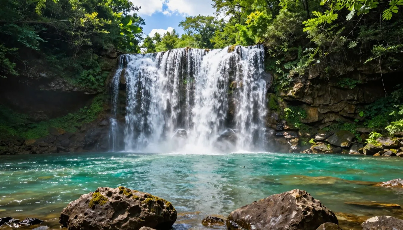 Abrams-Falls-waterfall-cascading-into-turquoise-pool-surrounded-by-lush-forest-in-Great-Smoky Abrams Falls waterfall cascading into turquoise pool surrounded by lush forest in Great Smoky Mountains National Park
