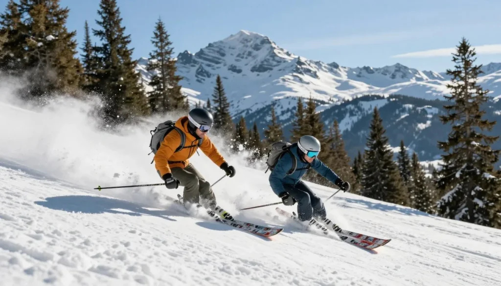 Advanced skiers carving turns on steep terrain at Eagle Point Resort Advanced skiers carving turns on steep terrain at Eagle Point Resort