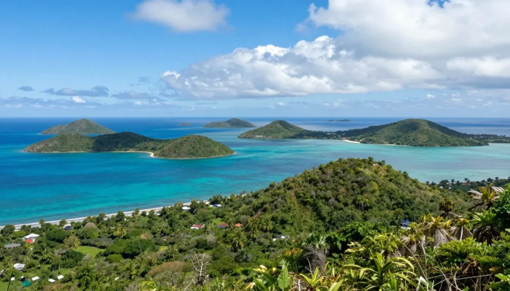 Aerial view of Eastern Caribbean islands with turquoise waters
