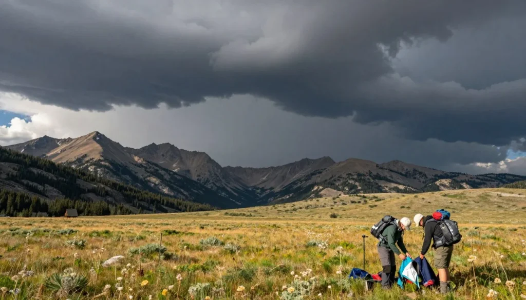 Afternoon thunderstorm approaching over High Uintas mountain peaks with dark clouds Afternoon thunderstorm approaching over High Uintas mountain peaks with dark clouds