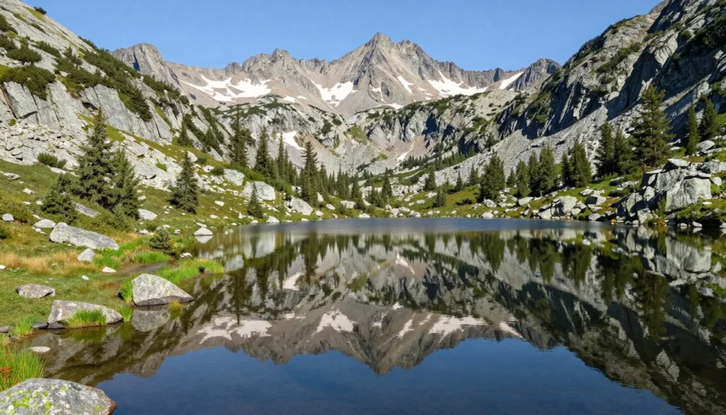 Alpine lake reflection with mountain peaks near Slaughterhouse Gulch Alpine lake reflection with mountain peaks near Slaughterhouse Gulch