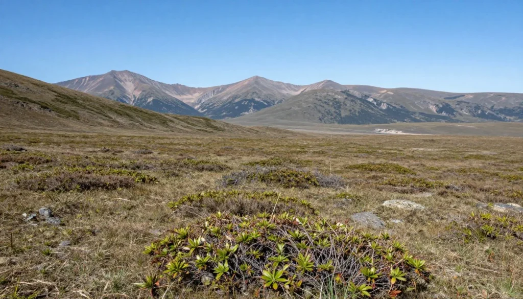 Alpine tundra landscape with distant peaks