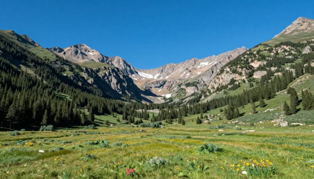 Alpine valley view near Crested Butte with mountain peaks
