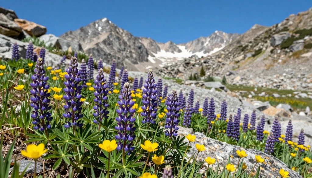 Alpine wildflowers blooming on Mount Jefferson slopes Nevada summer