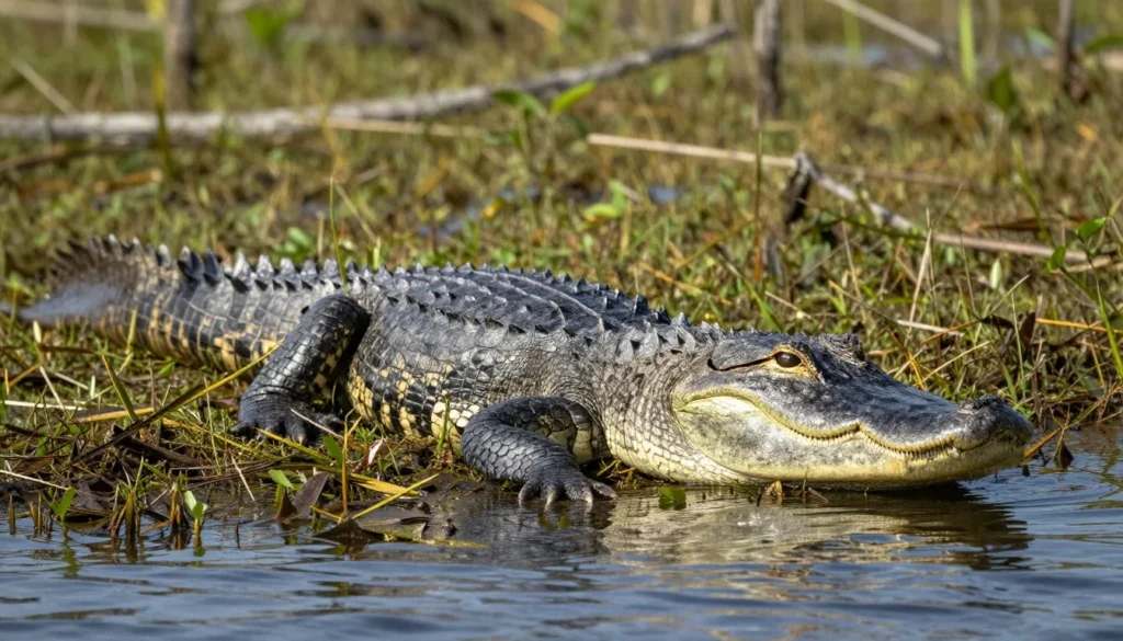 American alligator in Louisiana marsh habitat American alligator in Louisiana marsh habitat