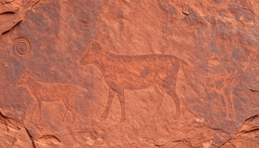 Ancient Native American petroglyphs carved on desert rock walls near Lake Mead Ancient Native American petroglyphs carved on desert rock walls near Lake Mead