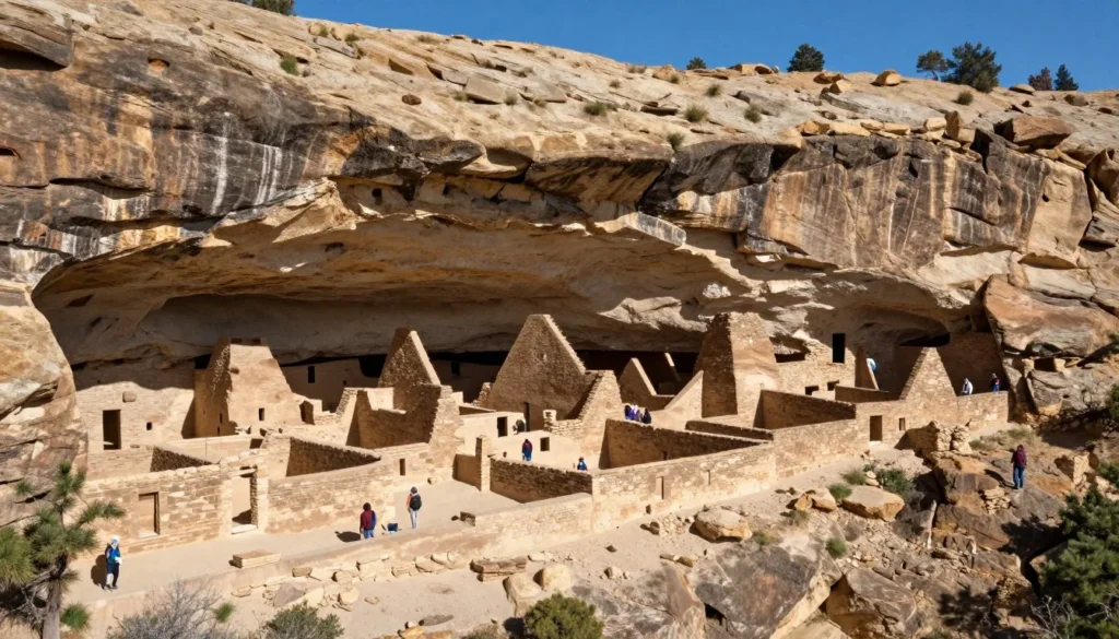 Ancient cliff dwelling ruins built into canyon wall at Mesa Verde Ancient cliff dwelling ruins built into canyon wall at Mesa Verde