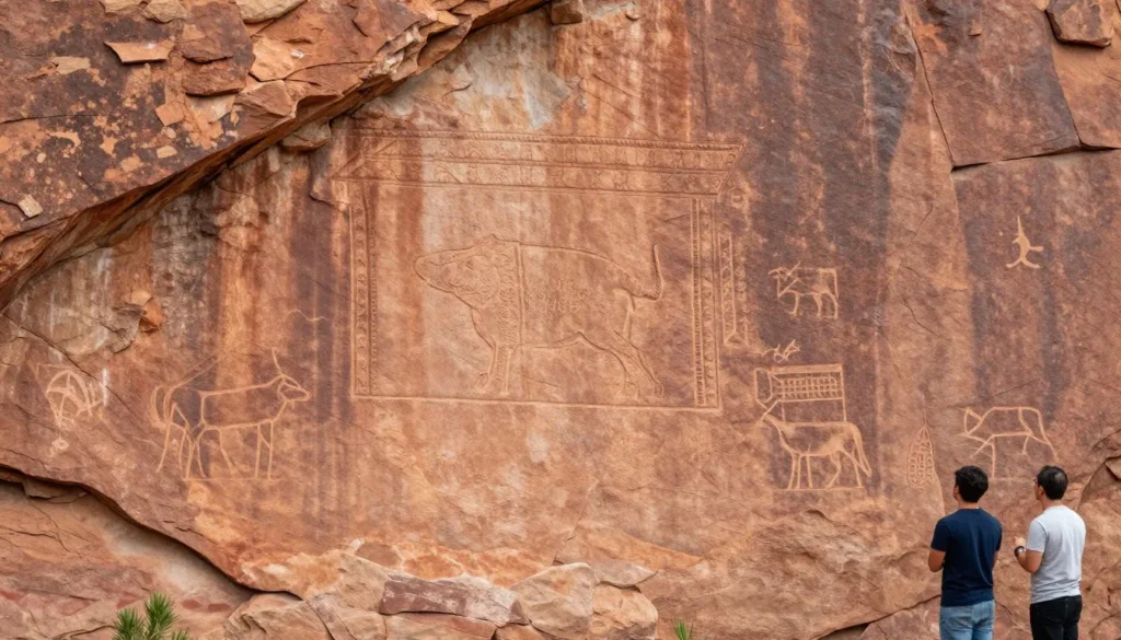 Ancient rock art panel on canyon wall in Henry Mountains area