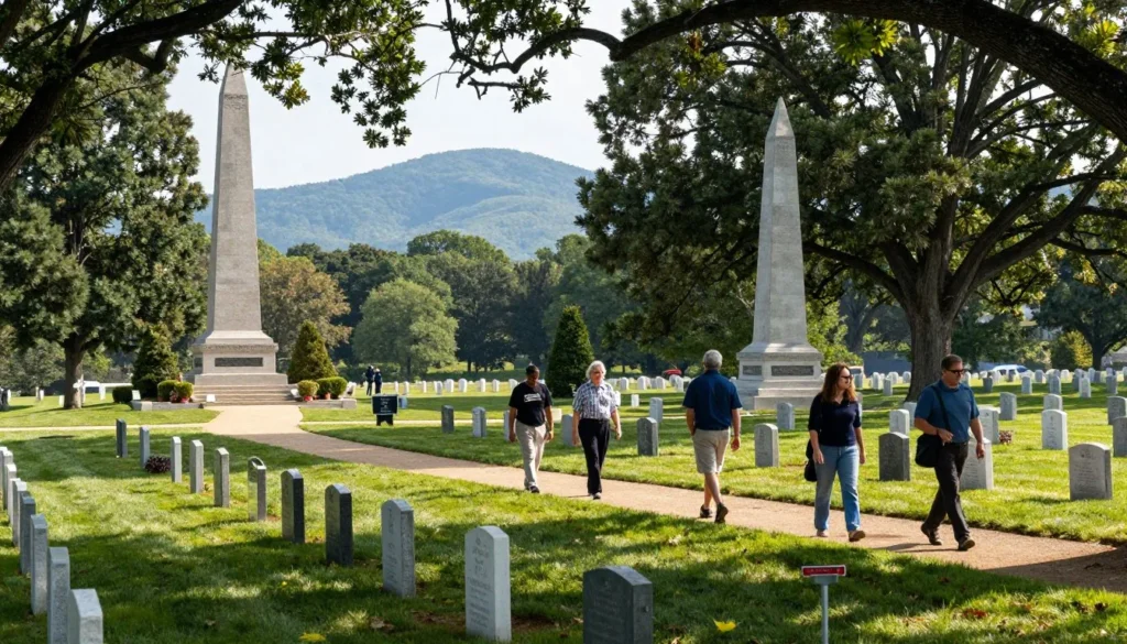 Andrew Johnson National Historic Site Tennessee visitor exploring historic cemetery grounds Andrew Johnson National Historic Site Tennessee visitor exploring historic cemetery grounds