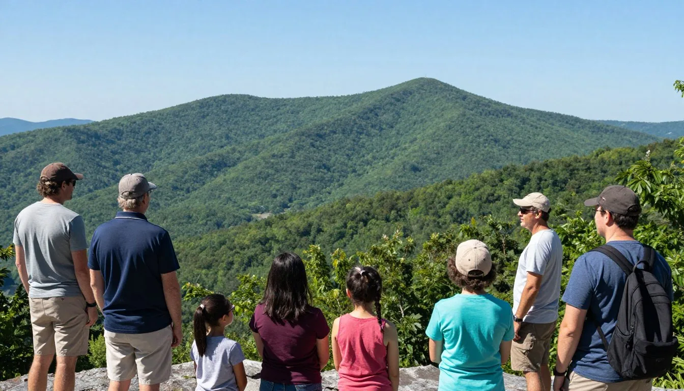Bays Mountain Park scenic overlook with diverse visitors enjoying mountain views on a beautiful day