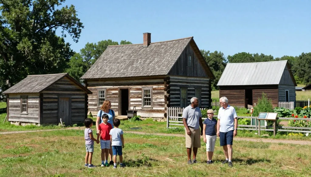 Bays Mountain historic farmstead with visitors exploring buildings