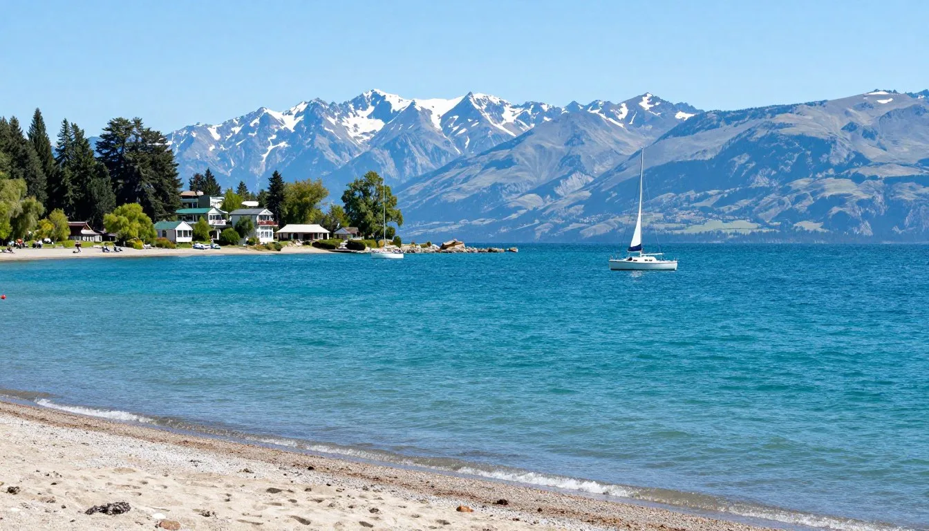 Bear Lake turquoise waters with Garden City Utah shoreline and mountain backdrop