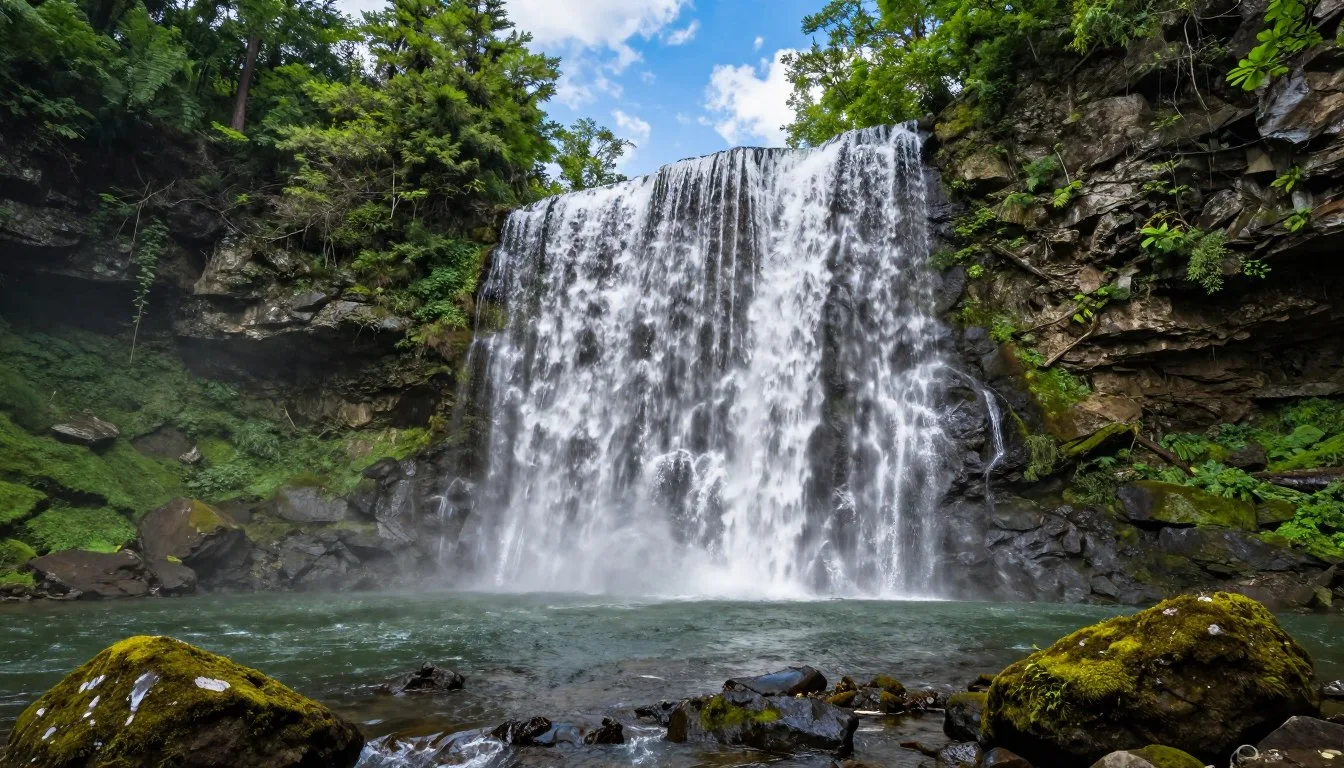 Benton-Falls-Tennessee-cascading-waterfall-surrounded-by-lush-forest-in-Polk-County Benton Falls Tennessee cascading waterfall surrounded by lush forest in Polk County