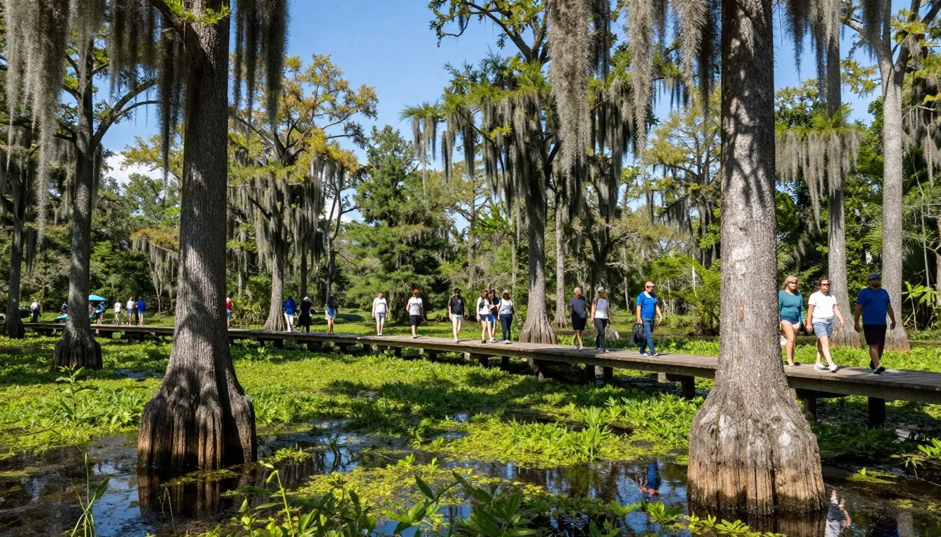 Big Cypress Tree State Natural Area wetland landscape with towering cypress trees reflected in still water