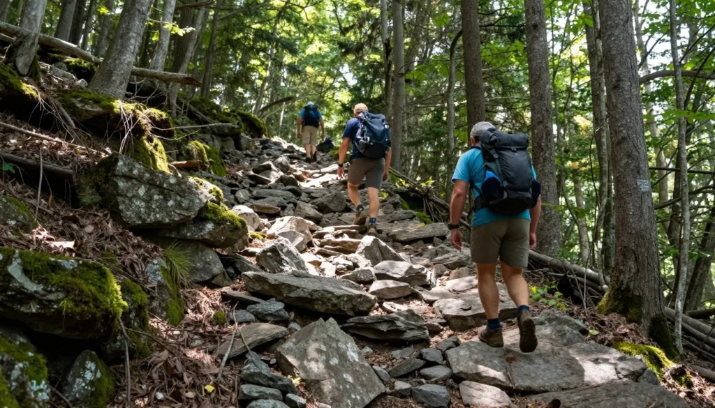 Big Frog Mountain Tennessee summit trail with hikers ascending rocky path