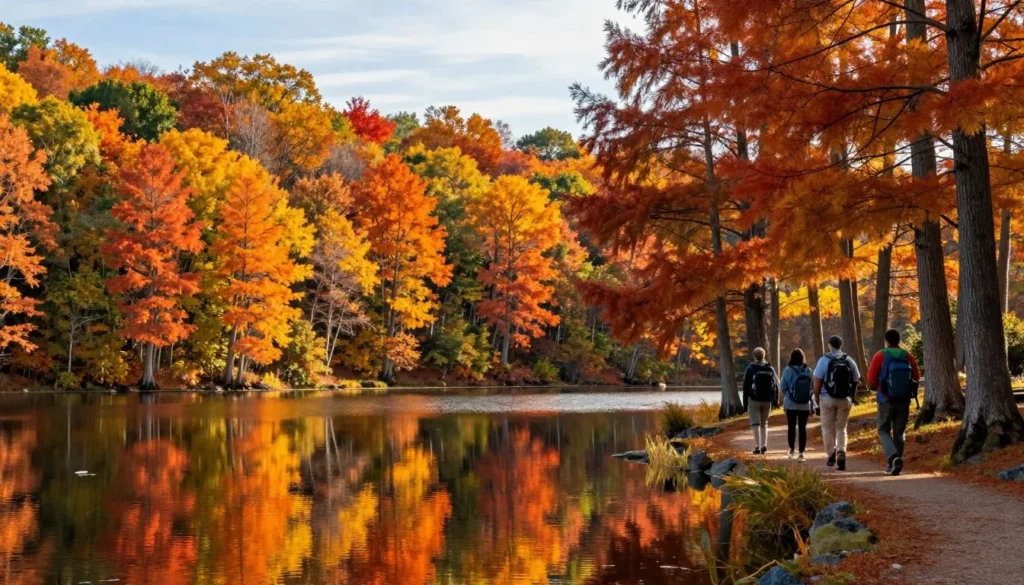 Big Hill Pond State Park in autumn with colorful foliage