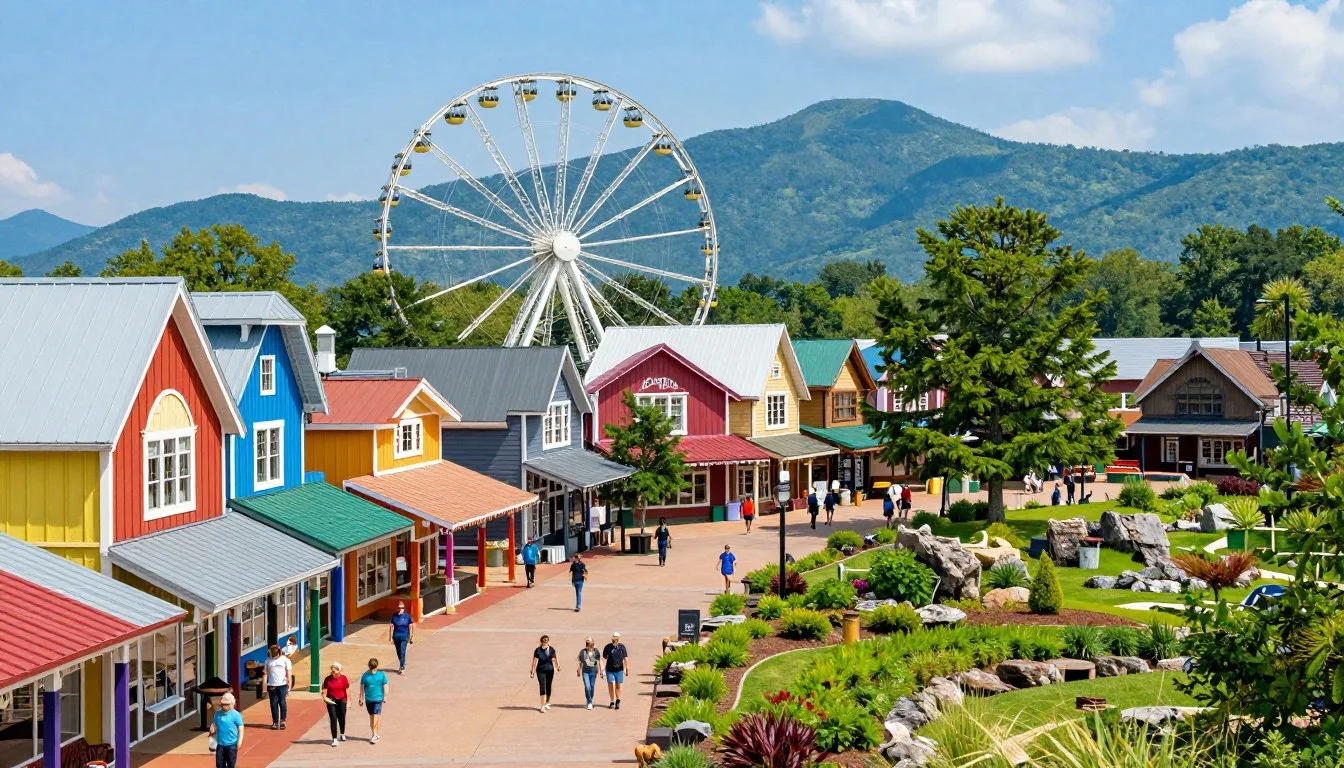Big Island Tennessee entertainment district with Great Smoky Mountains backdrop