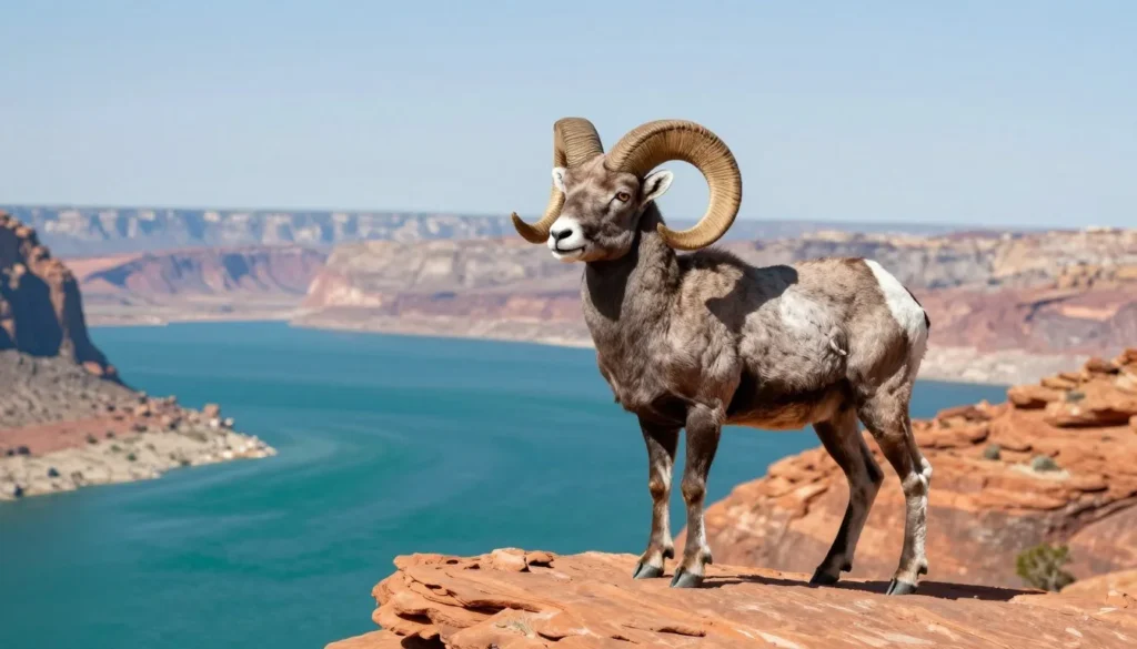 Bighorn sheep on cliffs above Flaming Gorge Reservoir