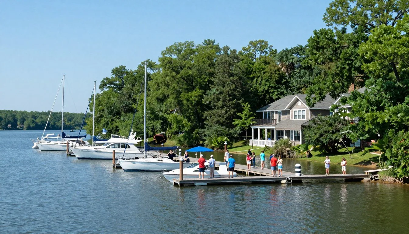 Birdsong Resort Island Tennessee scenic waterfront view with boats at marina