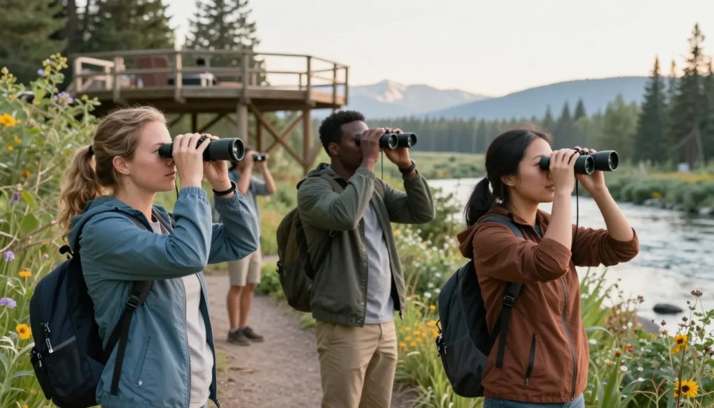 Birdwatchers observing wildlife at Oxbow Nature Study Area