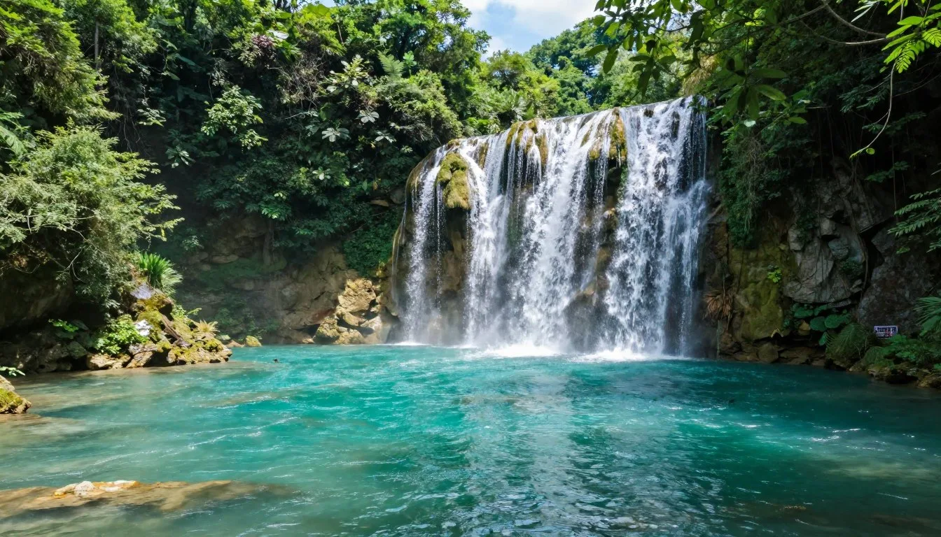 Blue Hole waterfall cascading into emerald pool surrounded by lush forest in Cherokee National Forest Tennessee