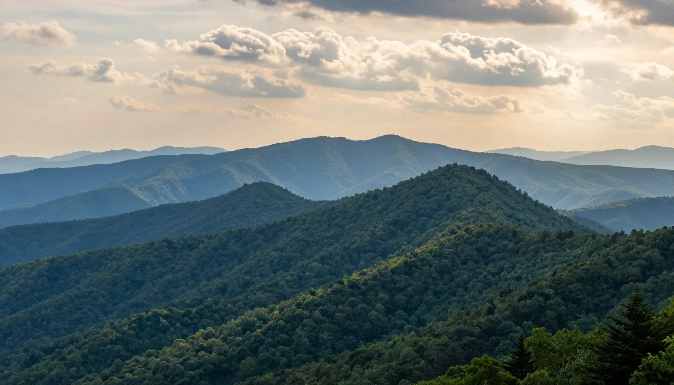 Blue Ridge Mountains Tennessee panoramic view showing layered mountain ridges with characteristic blue haze