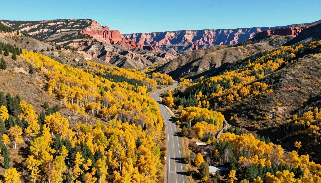 Brian Head-Panguitch Lake Scenic Byway Utah winding through colorful aspen groves and red rock formations