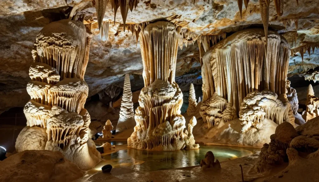 Bristol Caverns interior showing stunning stalactite and stalagmite formations with proper lighting