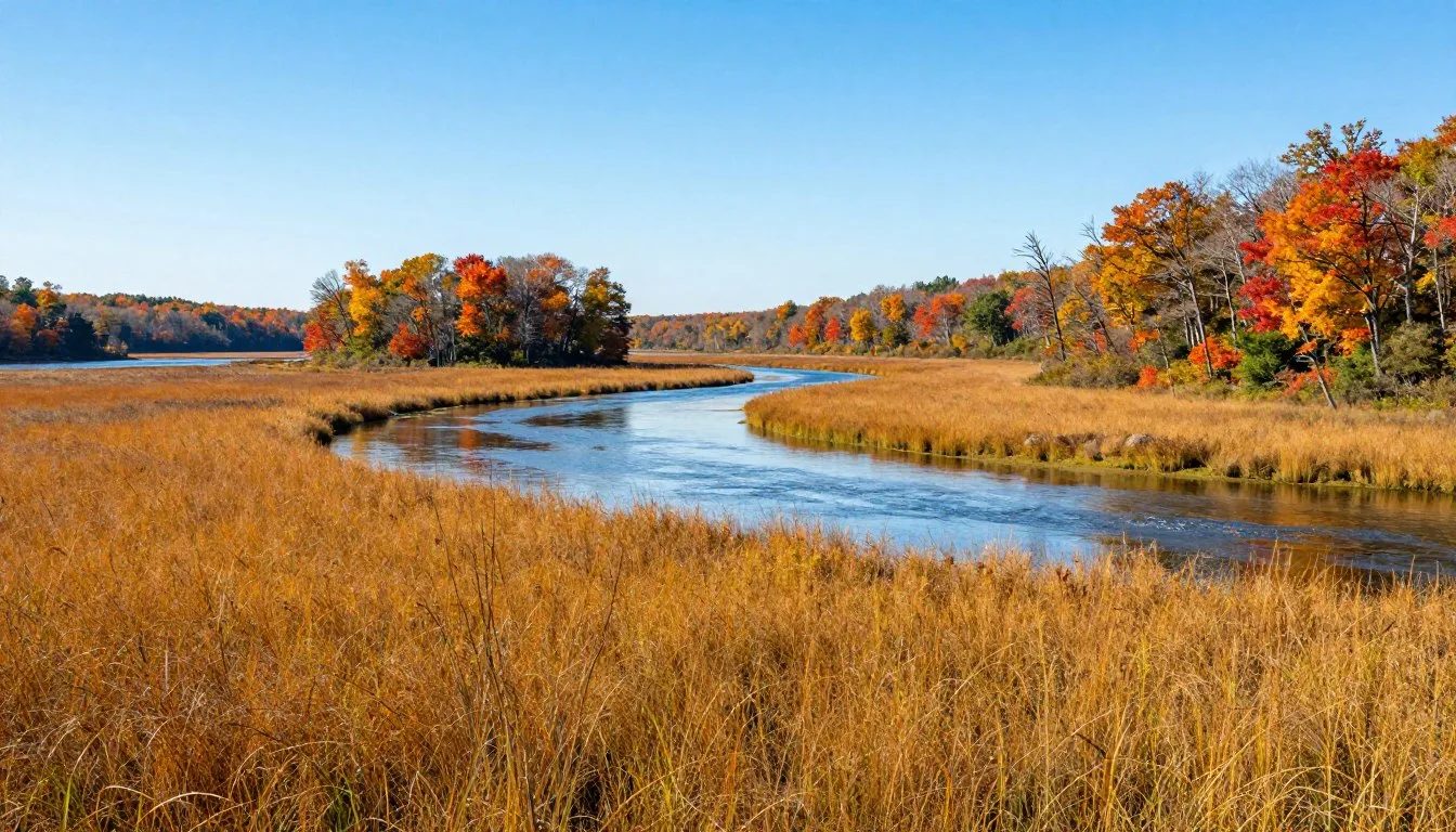 Busseltown Islands Tennessee wildlife refuge landscape with autumn foliage
