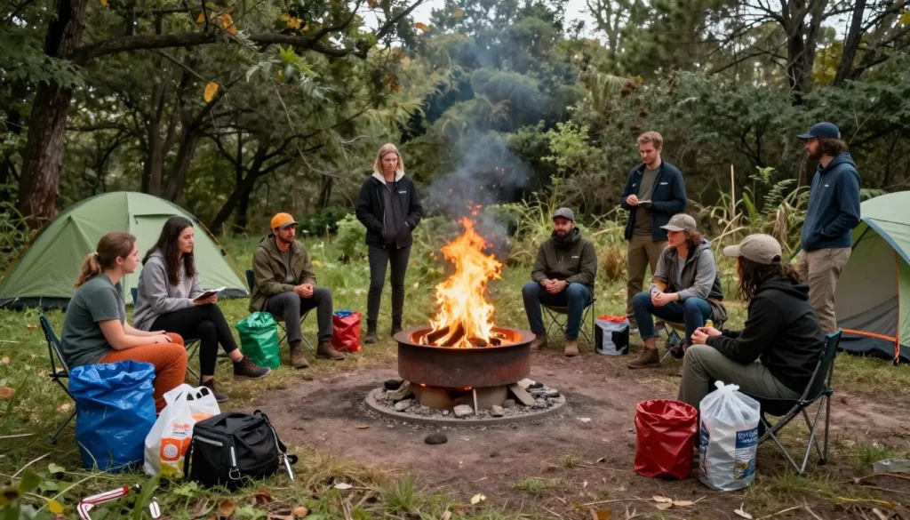 Campers practicing outdoor safety and conservation Campers practicing outdoor safety and conservation