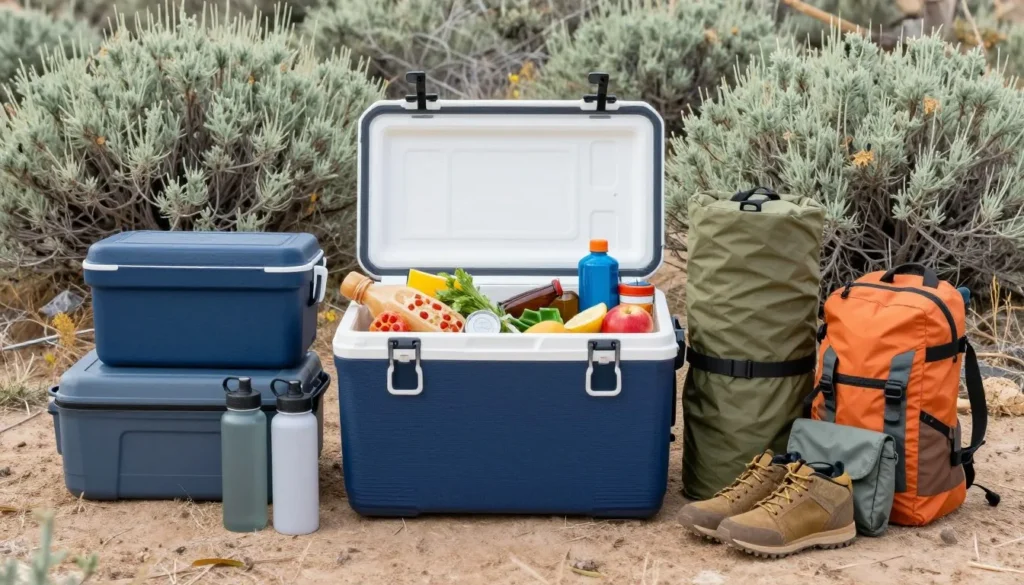 Camping gear and supplies organized for budget travel Camping gear and supplies organized for budget travel