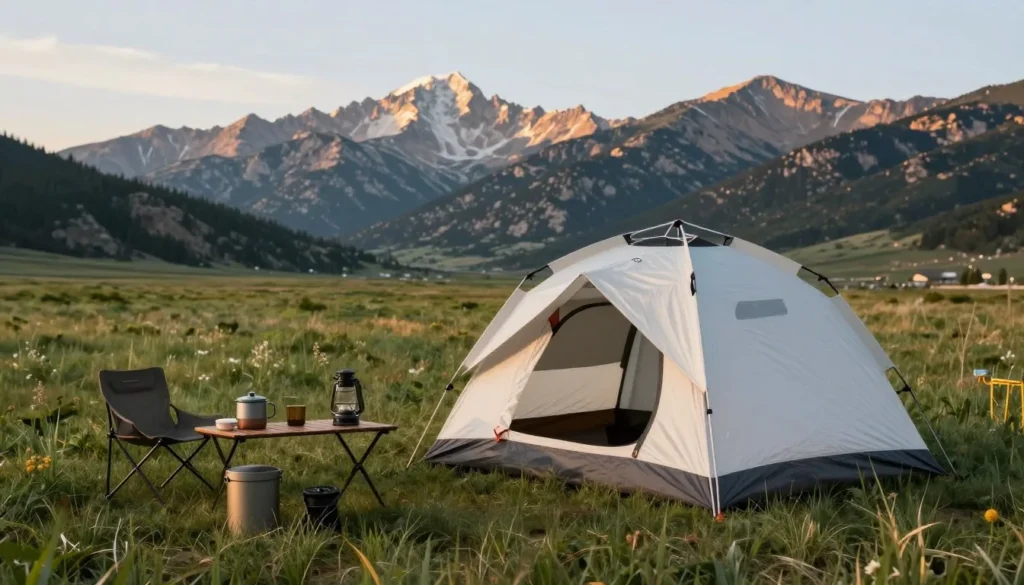 Camping setup in natural setting near wildlife sanctuary showing budget-friendly accommodation option Camping setup in natural setting near wildlife sanctuary showing budget-friendly accommodation option